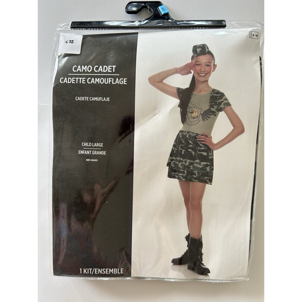 Camo Cadet Halloween Costume Child Child Large 8-10 Headband Hat & Dress